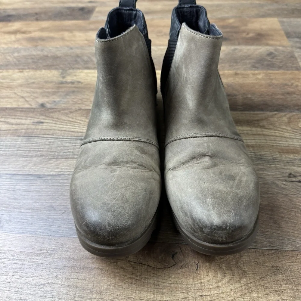Sorel Emelie Chelsea‎ Boots Leather Booties Waterproof Quarry Black Size 9